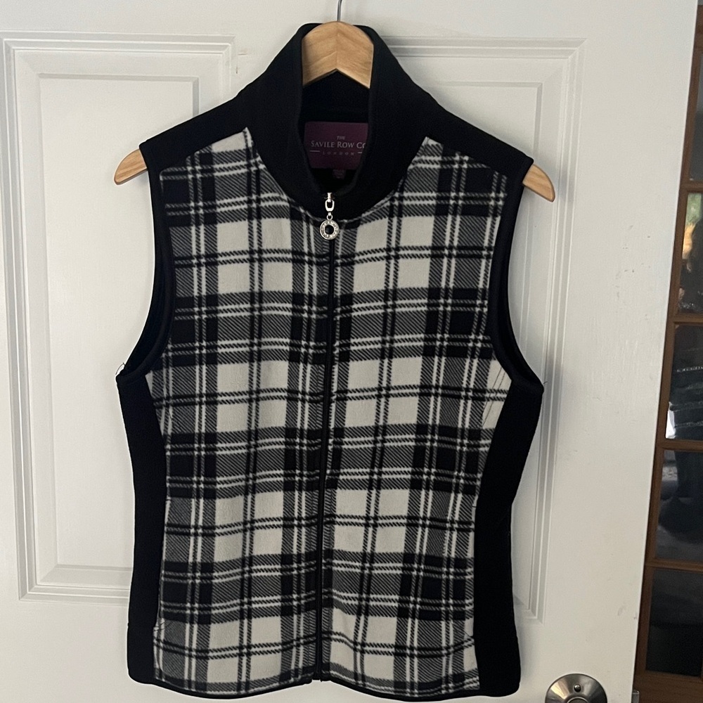 Savile Row London  Black & White Plaid Fleece Vest Sz medium